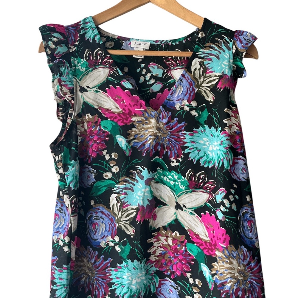 J. Crew Multicolor Floral Ruffle Sleeve Blouse